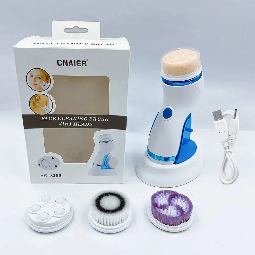 4 In 1 Electric Facial Cleansing Brush Massage Wash Rotating Face Cleansing Machine Waterproof Removal Pore Blackhead Exfoliator