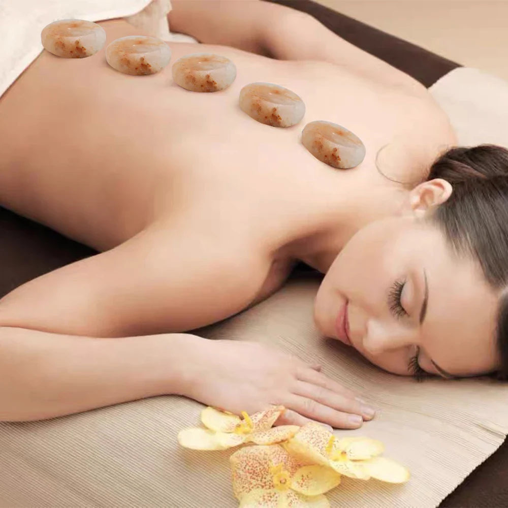 Round Massage Stone Pink Salt Crystal – Hand Carved Set