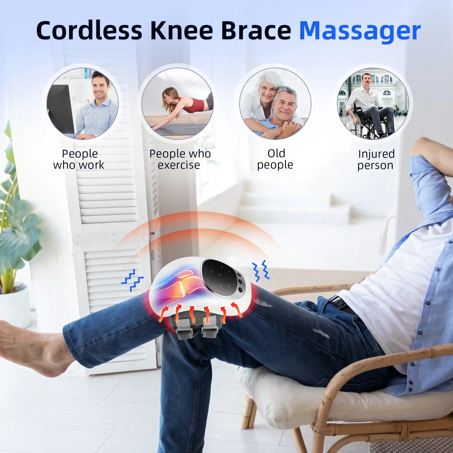 Cordless Knee Massager With Heat Vibration LED Light