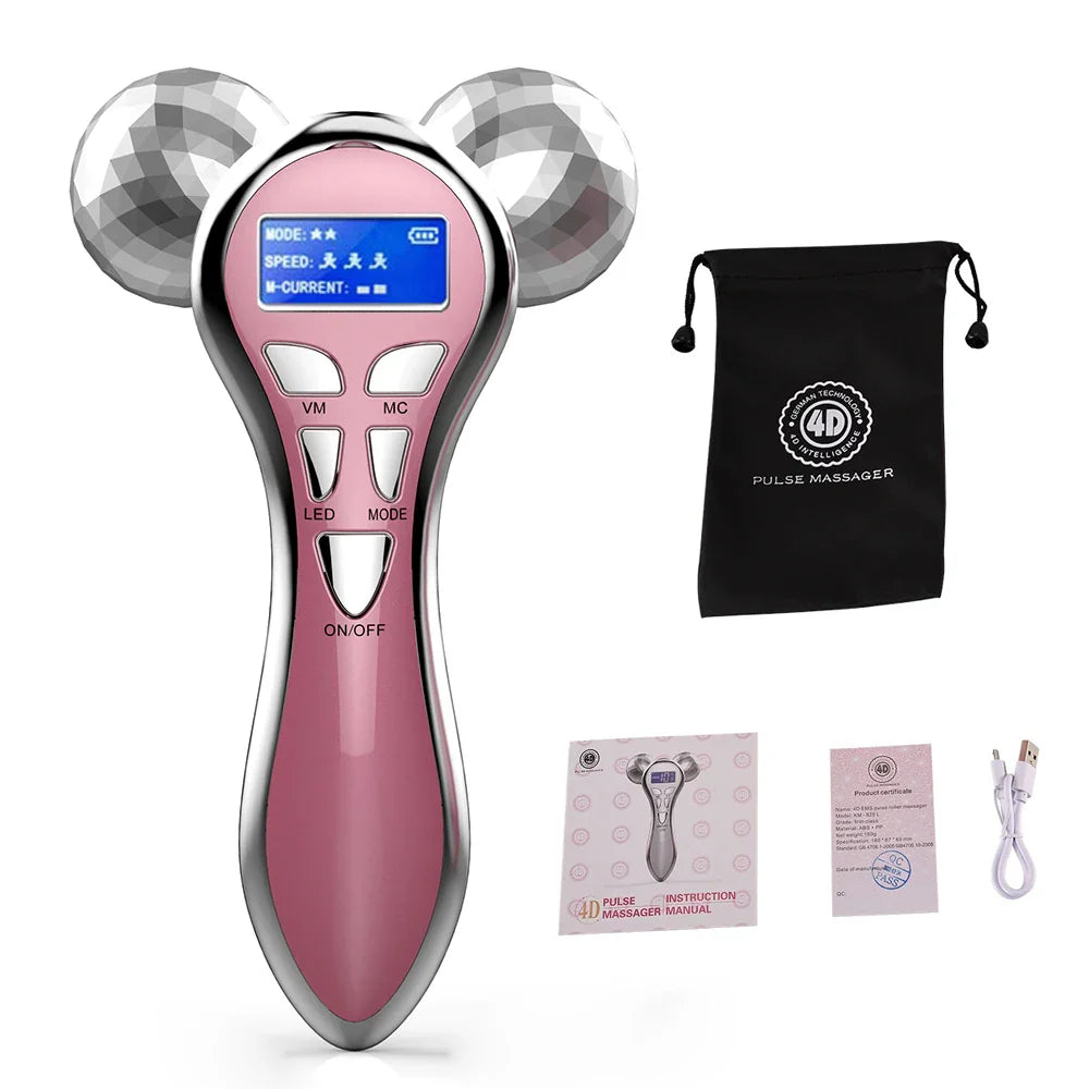 4D EMS Face Massager Roller – Microcurrent Facial Lifting