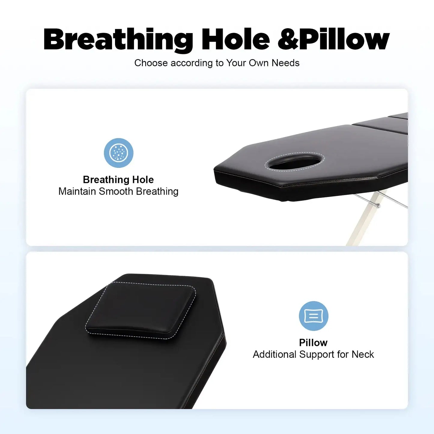 Foldable Massage Table With Pillow – Adjustable Backrest