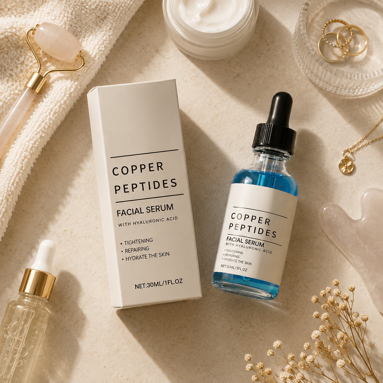 Copper Peptides Serum for Face – Anti Aging Wrinkle Repair Serum with Hyaluronic Acid for Skin Tightening, Hydration & Firming Treatment