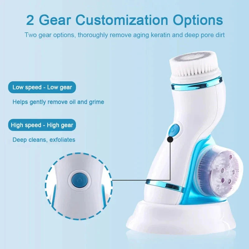 4 In 1 Electric Facial Cleansing Brush Massage Wash Rotating Face Cleansing Machine Waterproof Removal Pore Blackhead Exfoliator