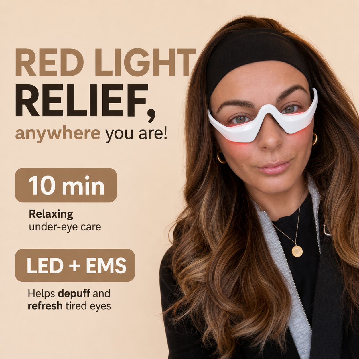 Under Eye Massager with EMS & Red Light Therapy – Anti Aging Eye Device for Dark Circles, Puffiness, Wrinkles & Skin Tightening