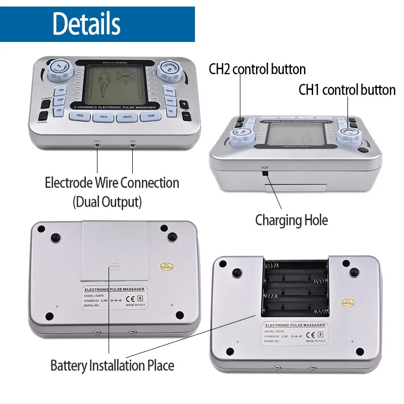 Electronic Pulse Massager Tens EMS Machine for Pain Relief, Muscle Stimulator