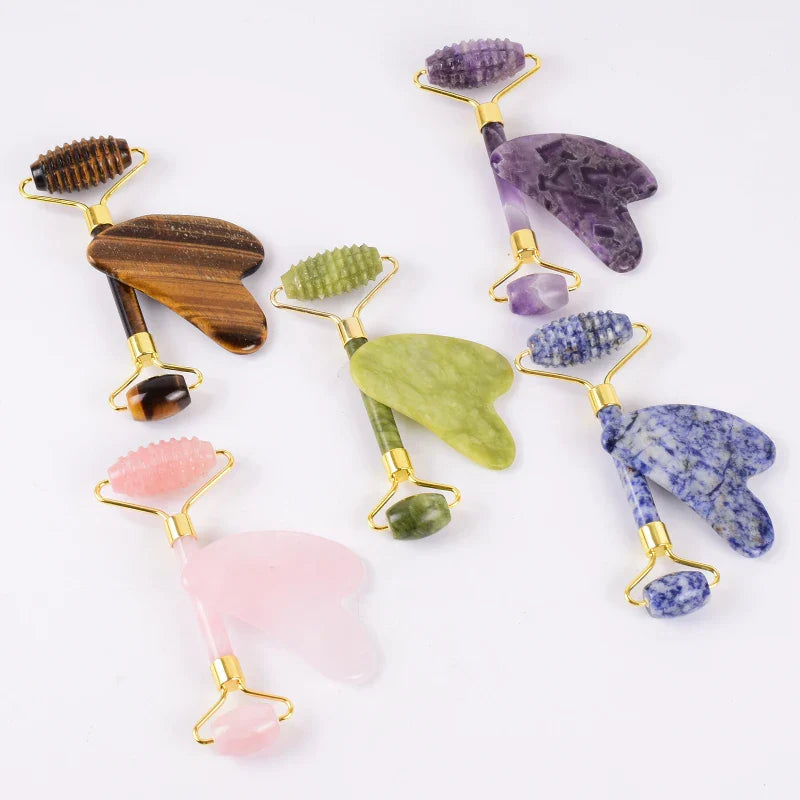 Sawtooth Jade Roller Rose Quartz Gua Sha Face Massager