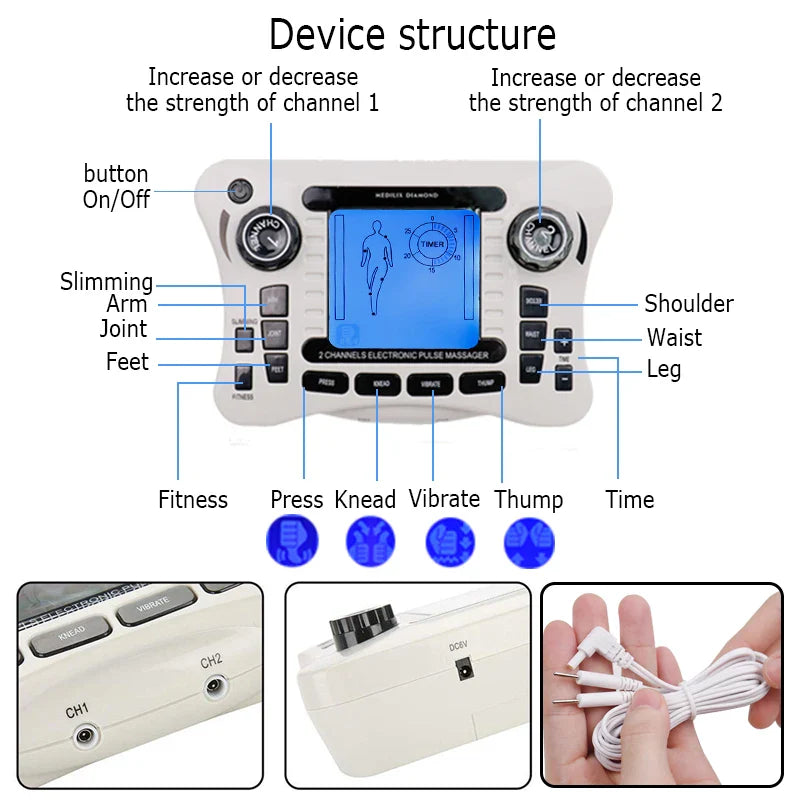 Electronic Pulse Massager Tens EMS Machine for Pain Relief, Muscle Stimulator