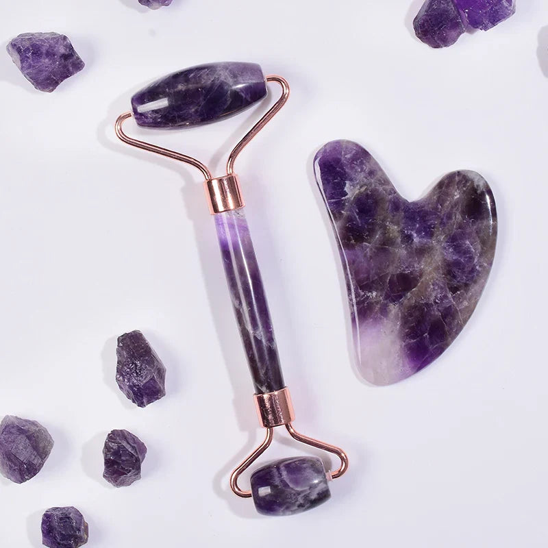 Amethyst Sawtooth Face Roller Natural Stone Crystal Massage