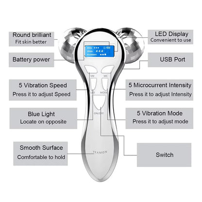 4D EMS Face Massager Roller – Microcurrent Facial Lifting
