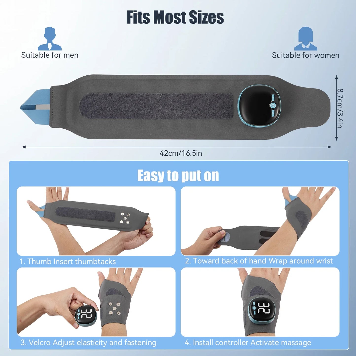 Wireless EMS Pain Relief Wrist Massager With Heat Guard