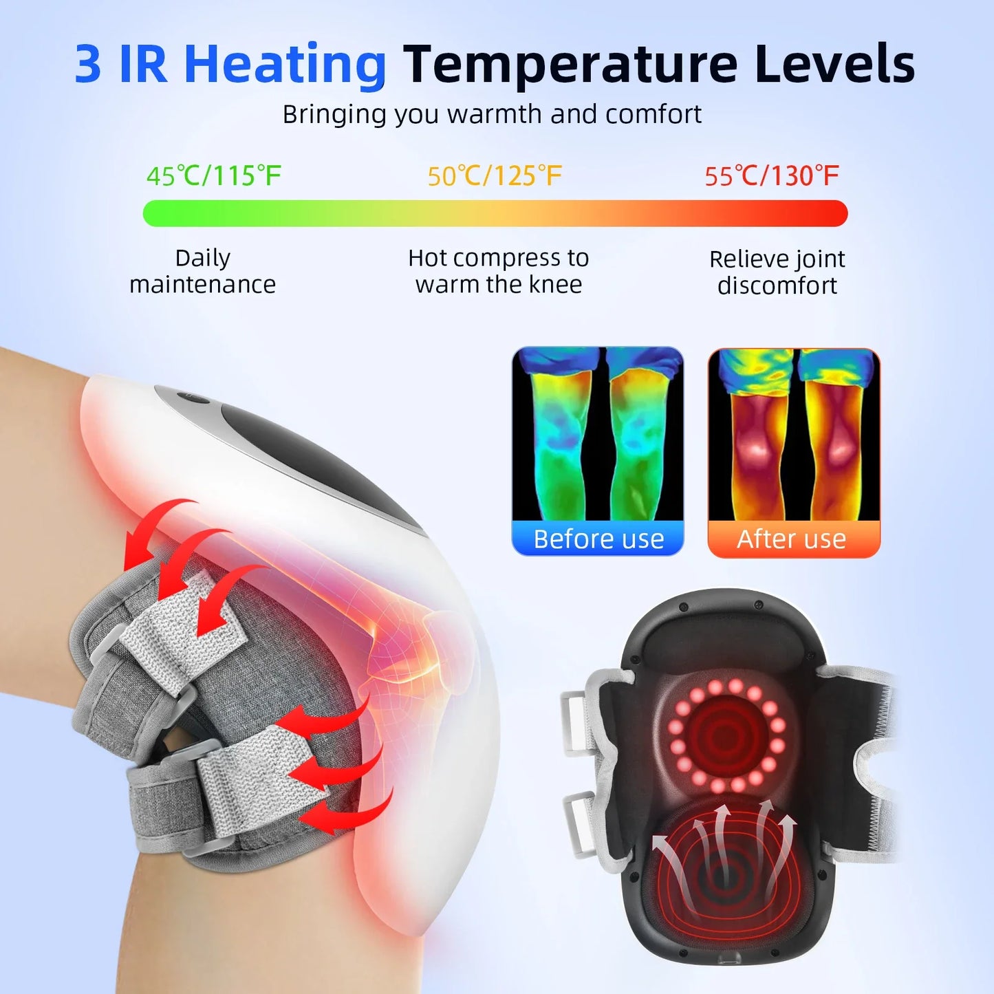 Cordless Knee Massager With Heat Vibration LED Light