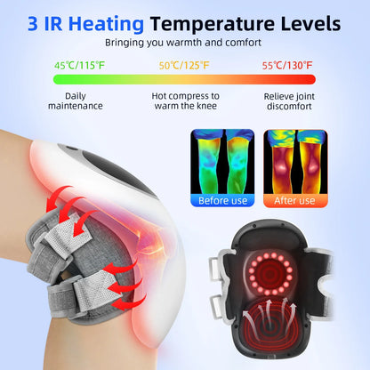 Cordless Knee Massager With Heat Vibration LED Light