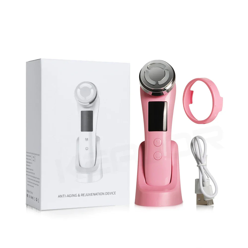 RF Facial Massager for Skin Tightening and Lifting with EMS Microcurrent