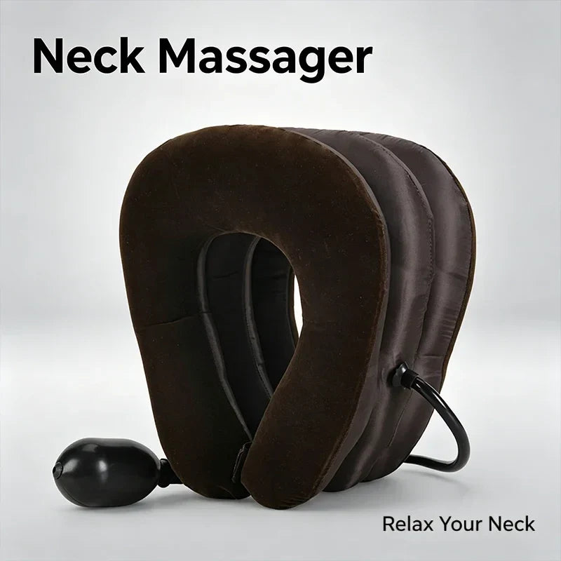 Portable Inflatable Neck Massager with U-Shaped Cervical Pillow for Therapy