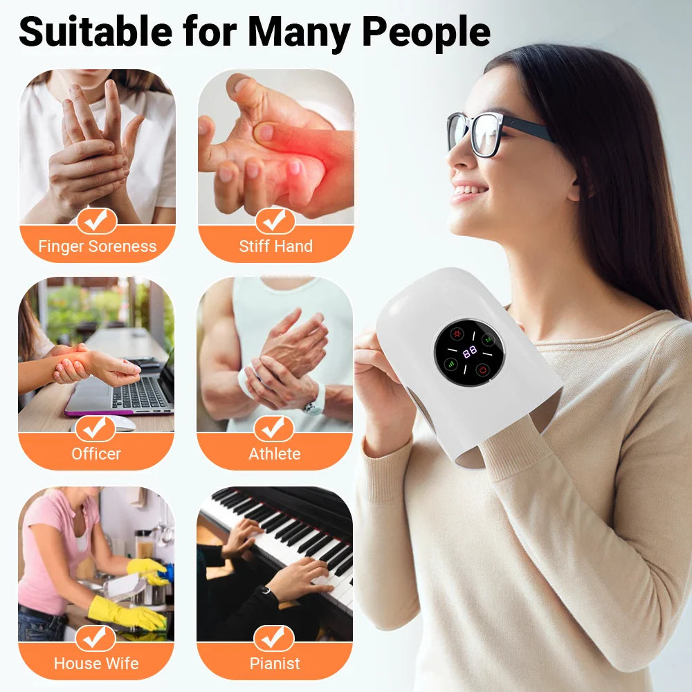 Cordless Electric Hand Massager for Arthritis with Air Compression and Heat