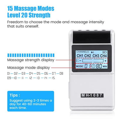 15 Modes EMS Muscle Stimulator Massager with 4 Output Channels
