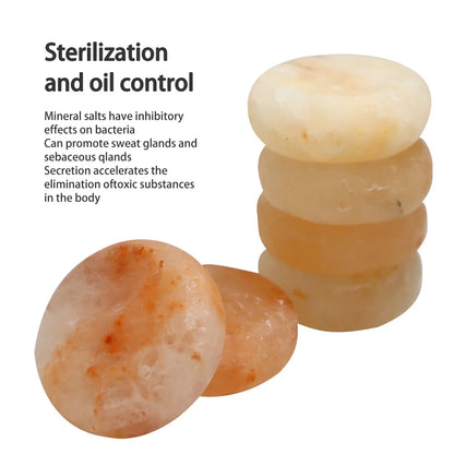 Round Massage Stone Pink Salt Crystal – Hand Carved Set