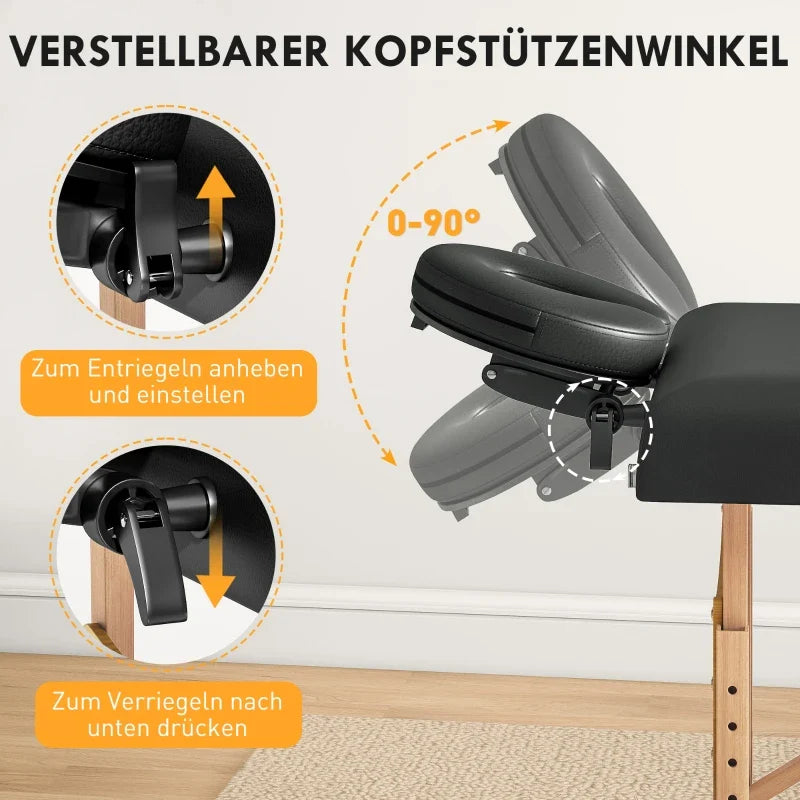 Foldable Mobile Massage Bed With Adjustable Height Headrest