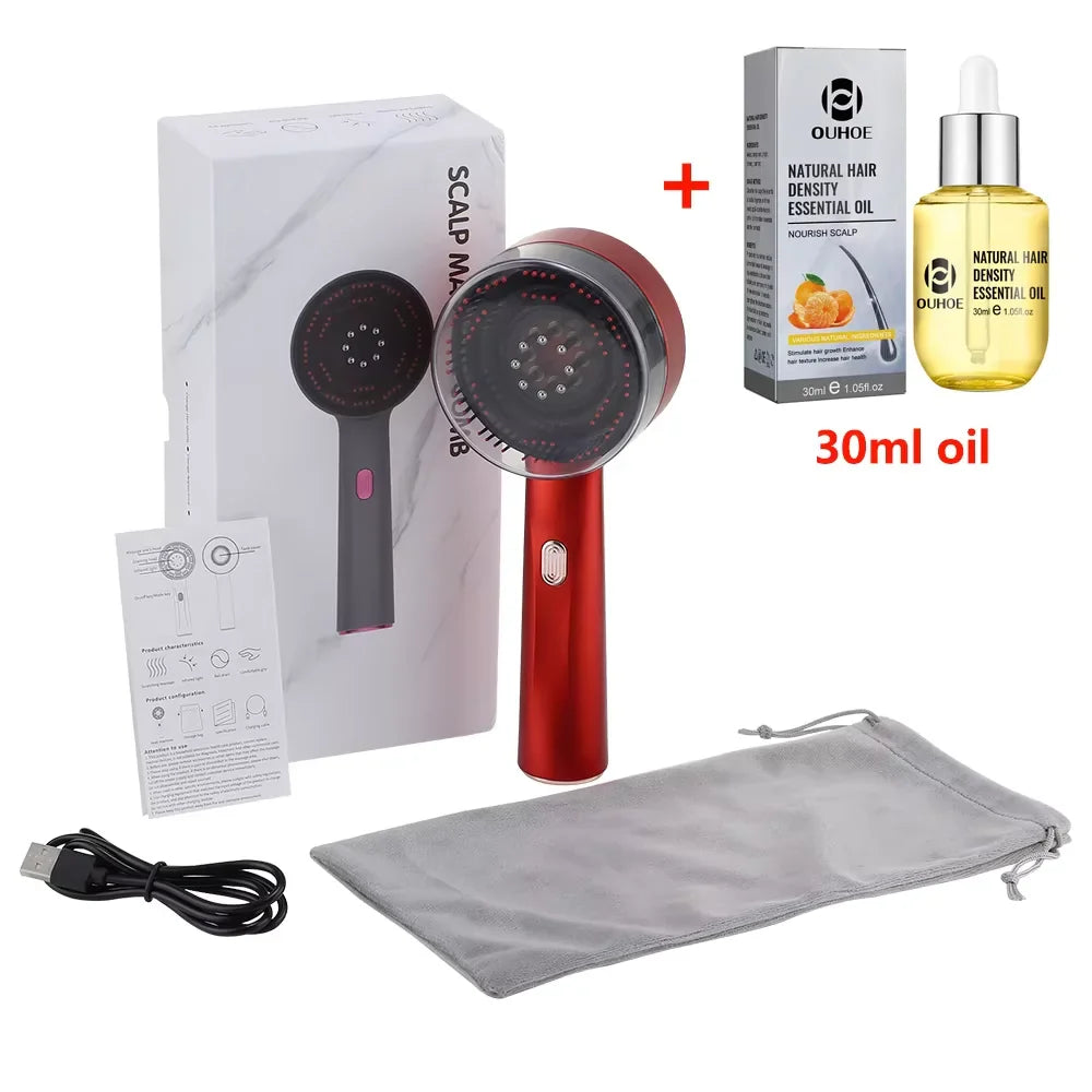 3 Modes Electric Vibration Massage Comb with Red Light for Hair Growth