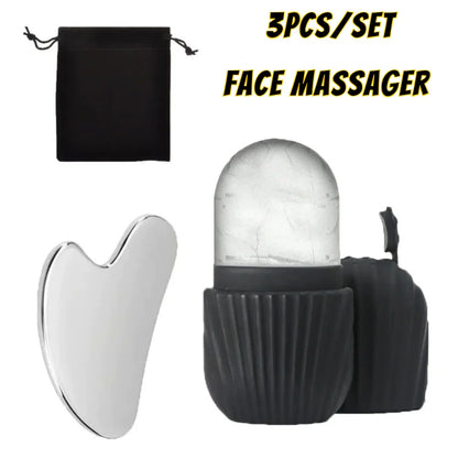 Ice Face Roller & Gua Sha Board Set - Facial Massage & Lifting Tools
