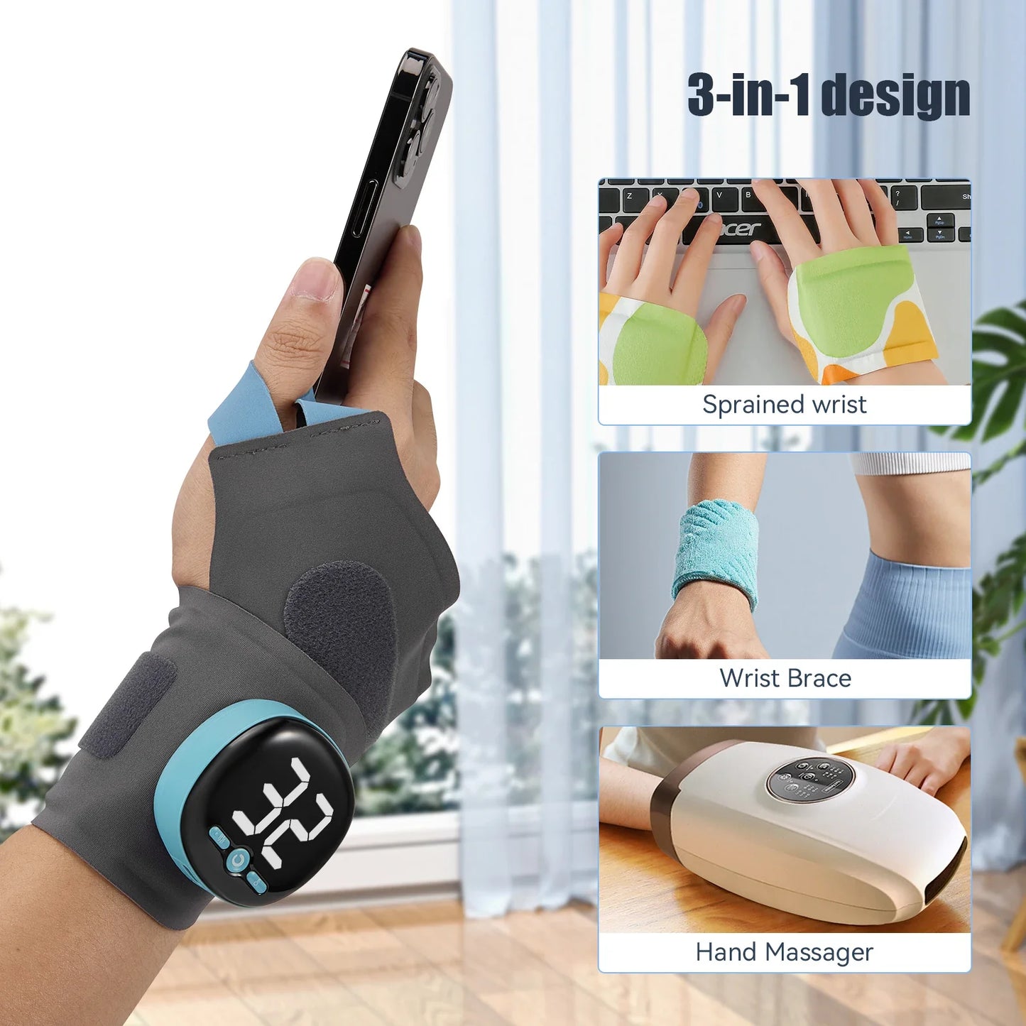 Wireless EMS Pain Relief Wrist Massager With Heat Guard