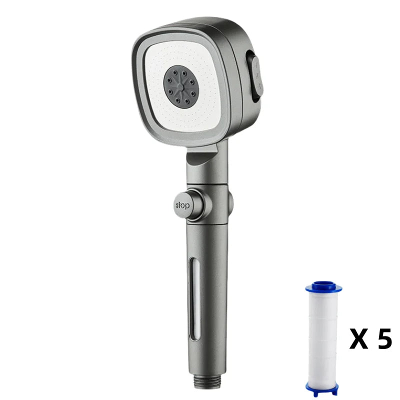 3 Modes Built-in Filiter High Pressure Shower Head with One-key Stop Button Shower Massage Spa Handheld Showerhead For Bathroom