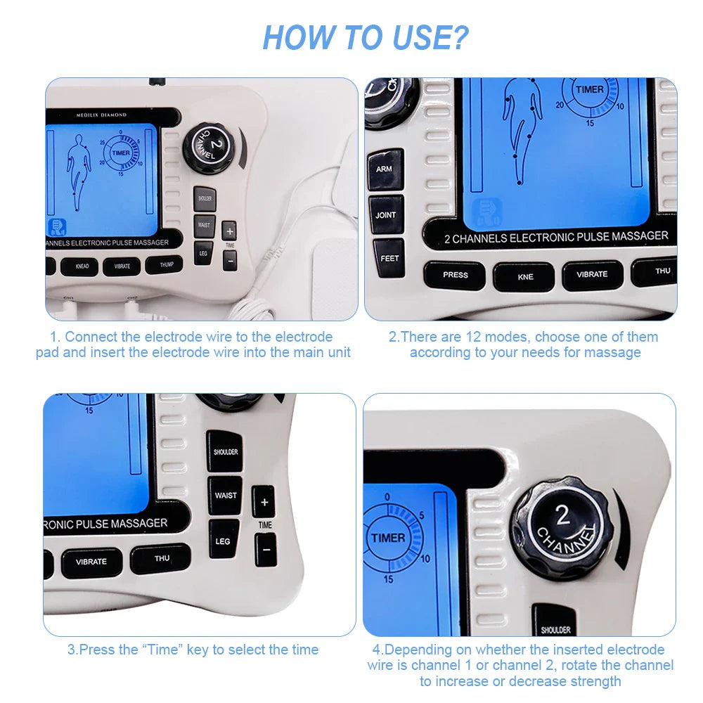 EMS Nerve Muscle Stimulator TENS Massager with Knead, Press, Vibrate