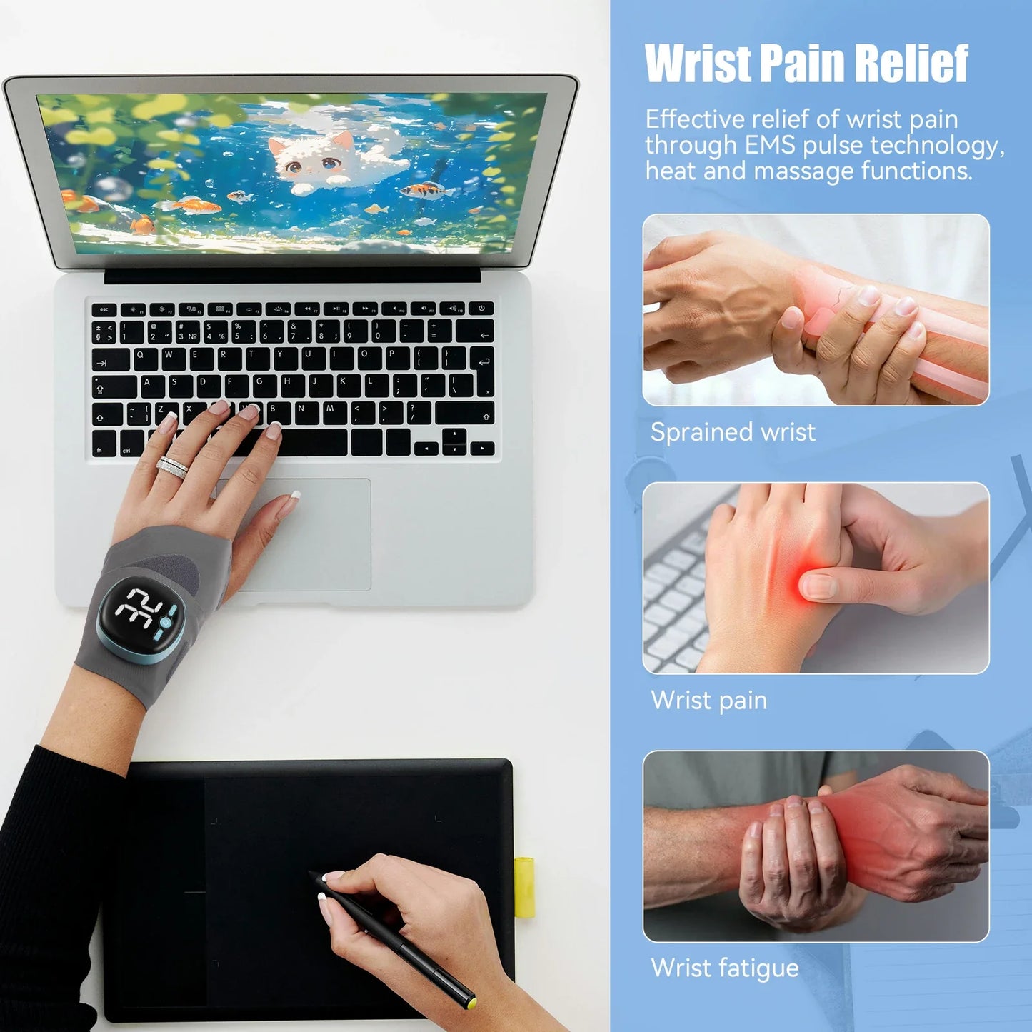 Wireless EMS Pain Relief Wrist Massager With Heat Guard