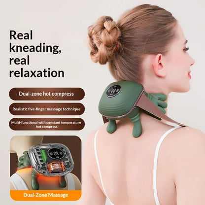Portable Wireless Heated Neck and Shoulder Massager with Trapezius Kneading