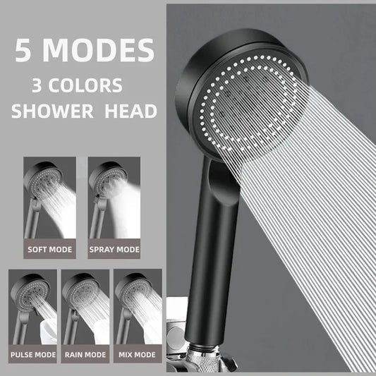 5 Modes Water Saving Shower Head Adjustable High Pressure