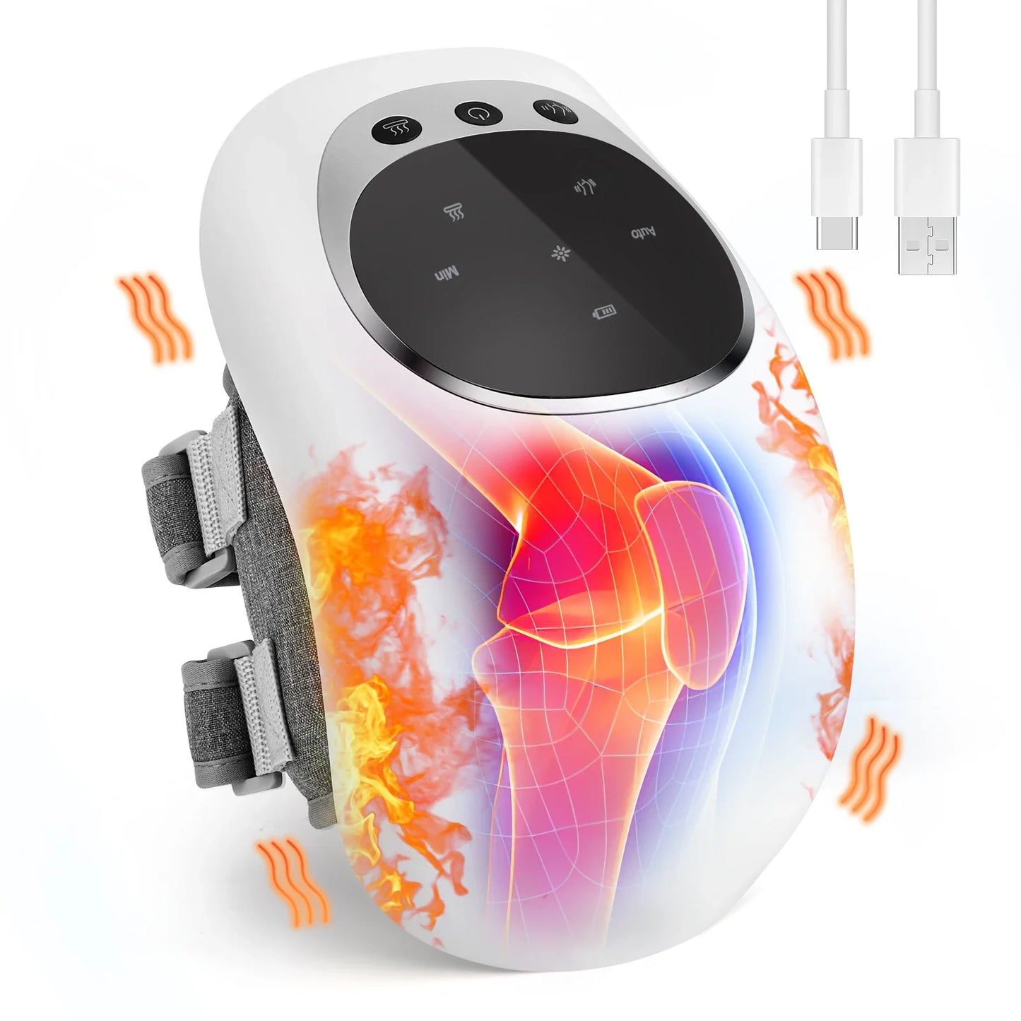 Cordless Knee Massager With Heat Vibration LED Light
