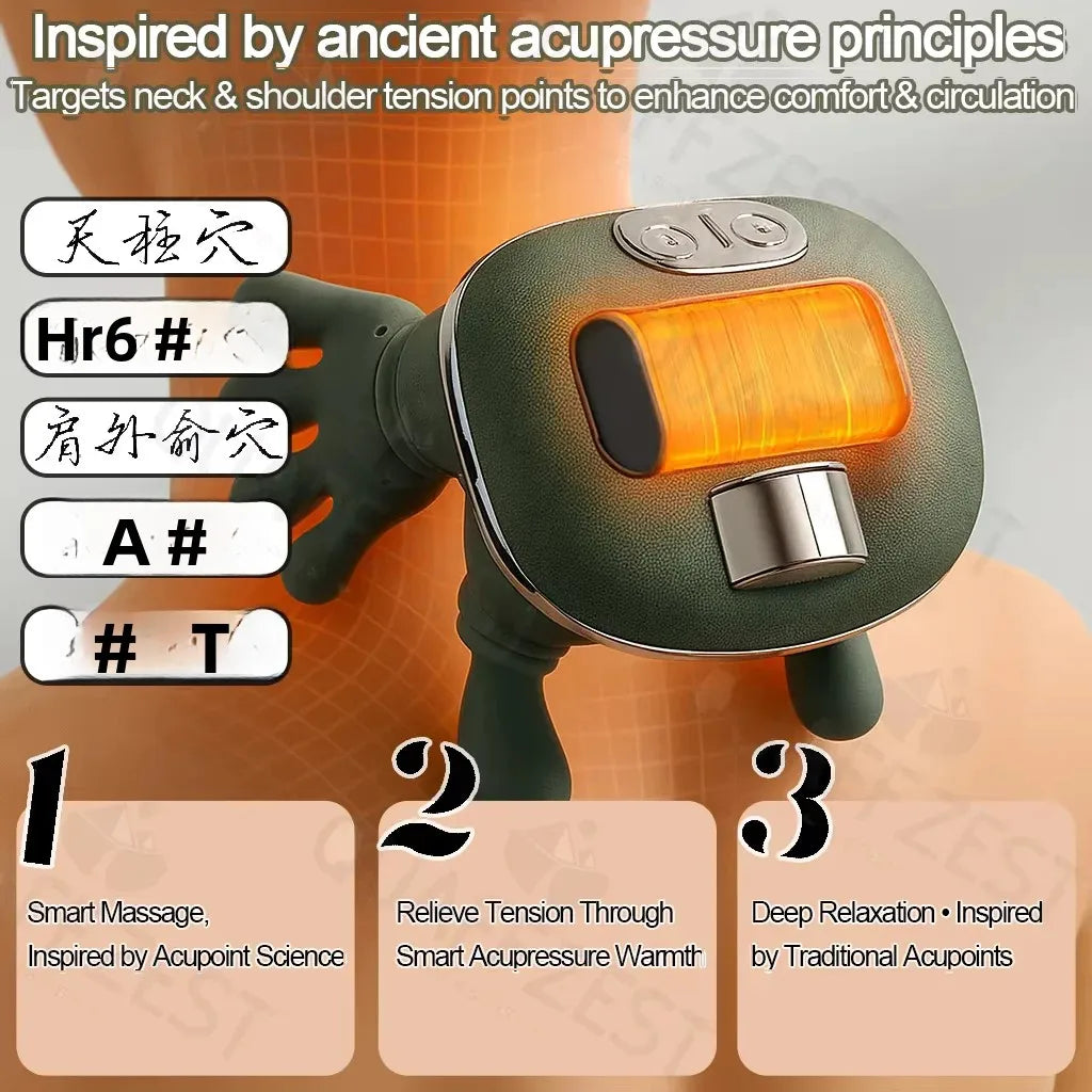 Portable Wireless Heated Neck and Shoulder Massager with Trapezius Kneading