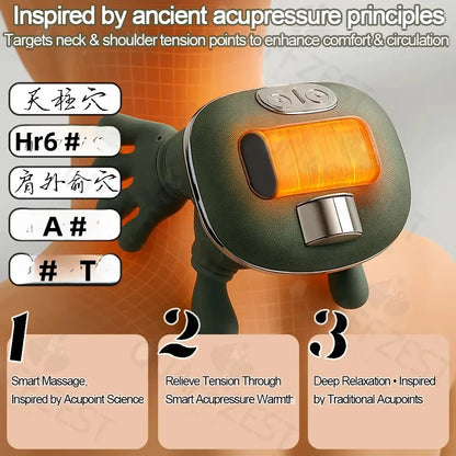 Portable Wireless Heated Neck and Shoulder Massager with Trapezius Kneading