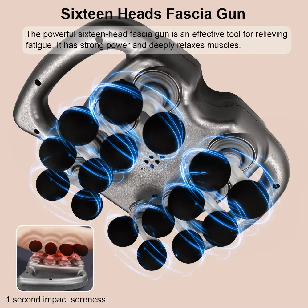 16-Head Cordless Massage Gun - Deep Tissue Percussion
