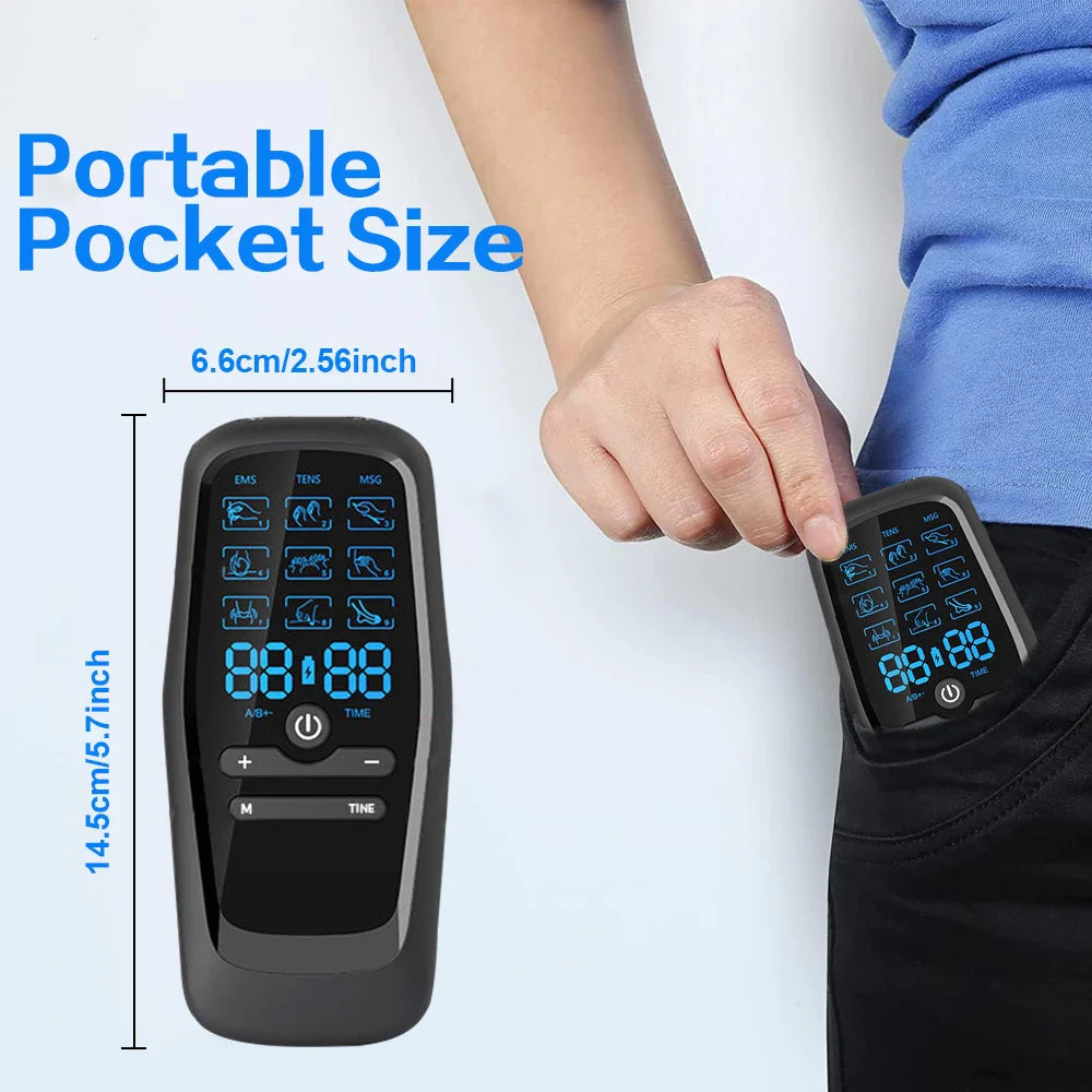 Dual Channel Electric Back Massager with 8 Reusable Pads and Digital Display