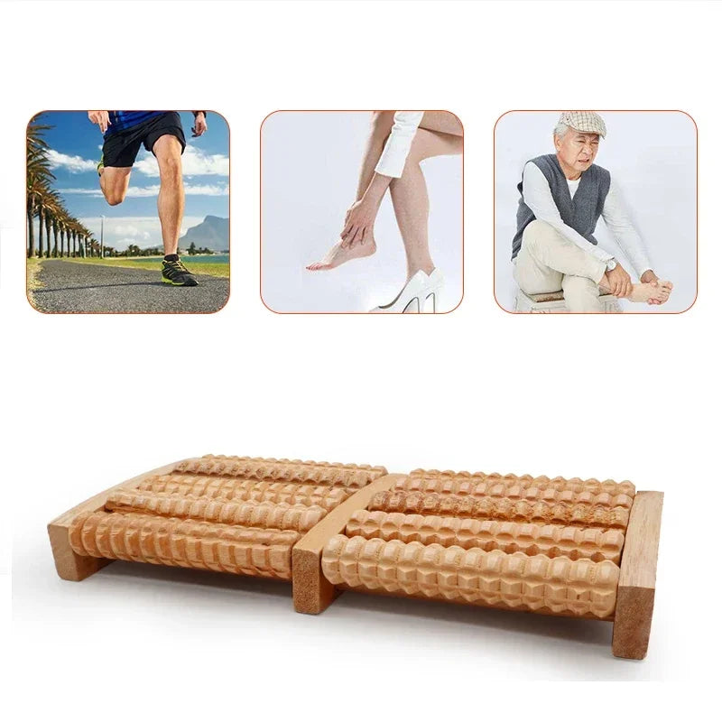 5 Row Wooden Foot Massage Roller – Acupressure Pain Relief Stimulator