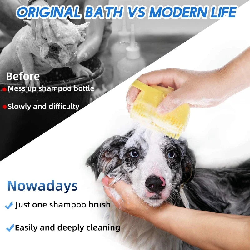 2-in-1 Dog and Cat Shampoo Brush with Silicone Massage Scrubber