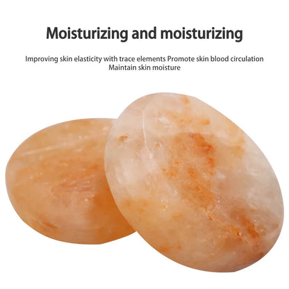 Round Massage Stone Pink Salt Crystal – Hand Carved Set