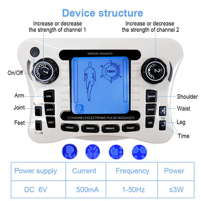 EMS Nerve Muscle Stimulator TENS Massager with Knead, Press, Vibrate