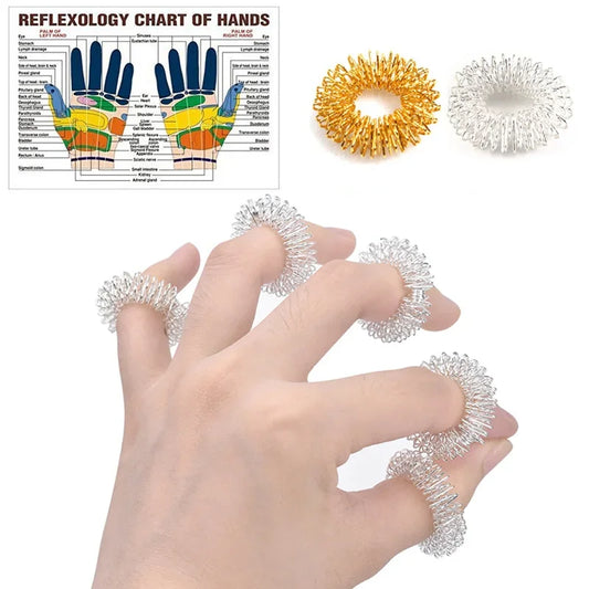 Gold Stainless Sujok Finger Massage Ring 10pcs Acupuncture