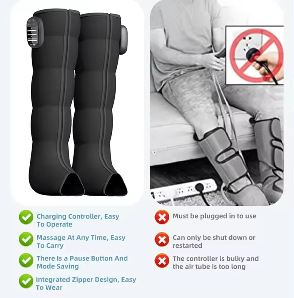 Air Compression Leg Massage Boots – Rechargeable Battery