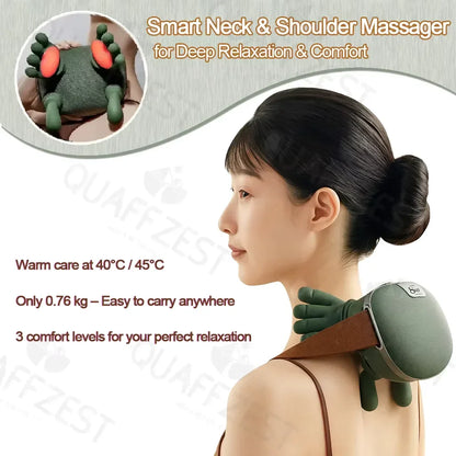 Portable Wireless Heated Neck and Shoulder Massager with Trapezius Kneading