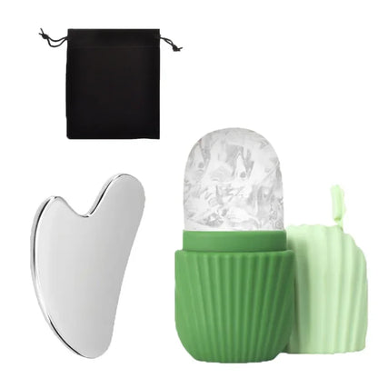 Ice Face Roller & Gua Sha Board Set - Facial Massage & Lifting Tools