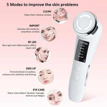 RF Facial Massager for Skin Tightening and Lifting with EMS Microcurrent