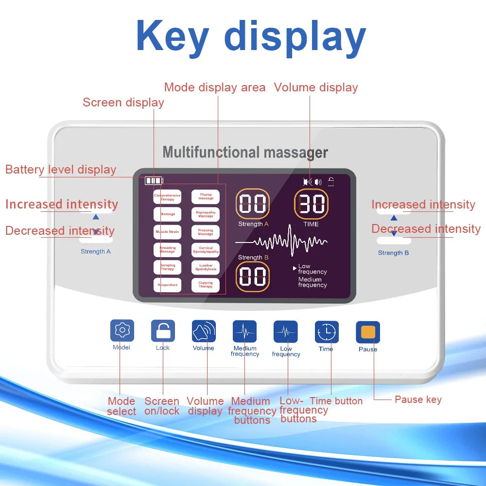 TENS EMS Massager with 30 Levels and 12 Modes, Dual Channel Muscle Stimulator