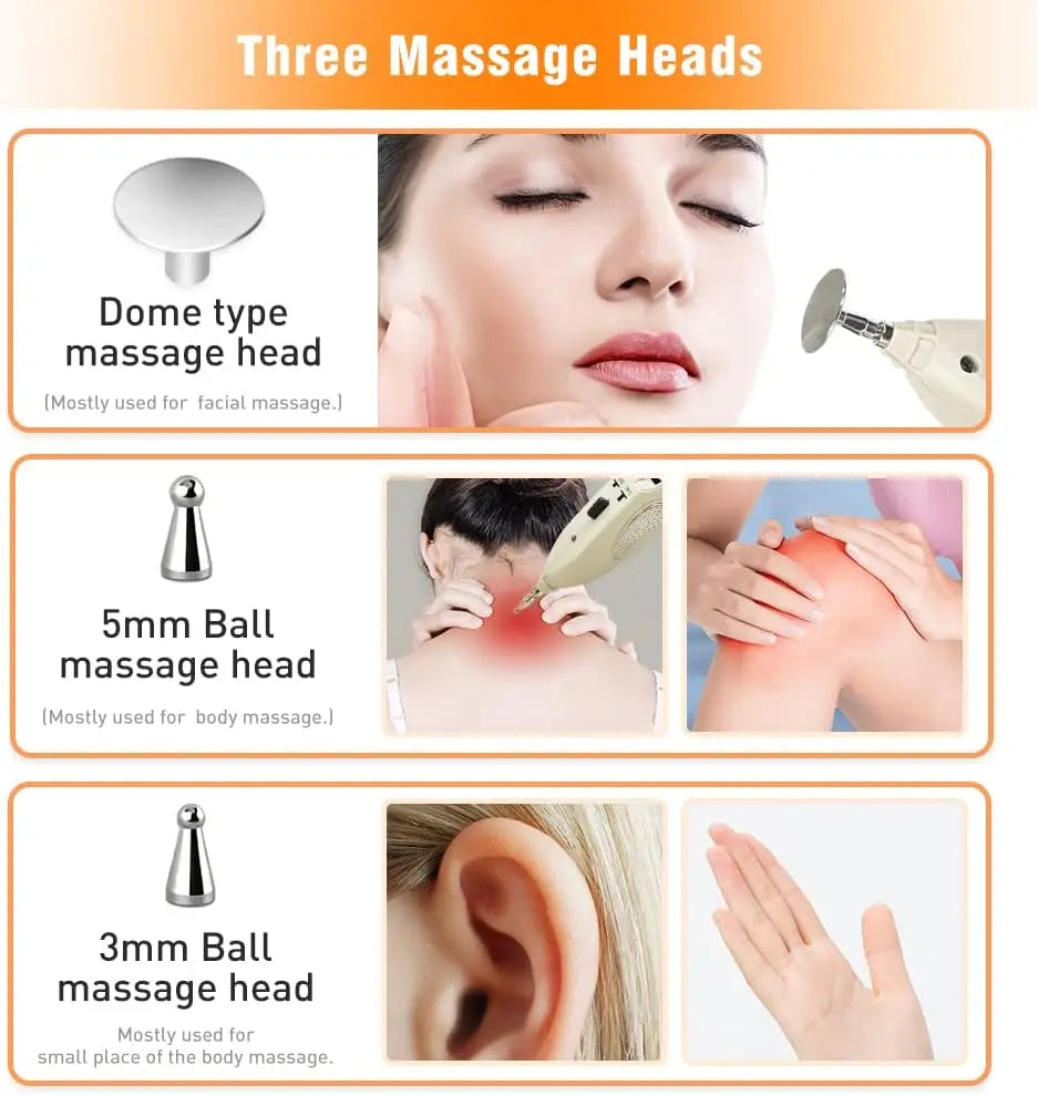 Rechargeable Electronic Acupuncture Pen with 3 Massage Heads, Meridian Finder