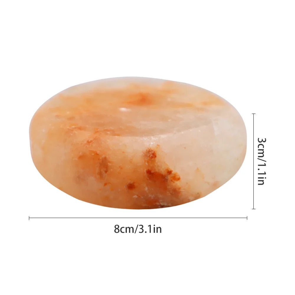 Round Massage Stone Pink Salt Crystal – Hand Carved Set