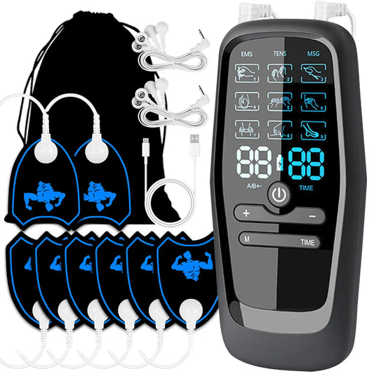 Dual Channel Electric Back Massager with 8 Reusable Pads