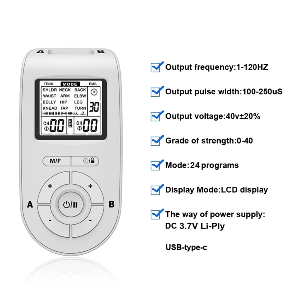 TENS EMS Physiotherapy Massager with 40 Adjustable Levels, 24 Modes