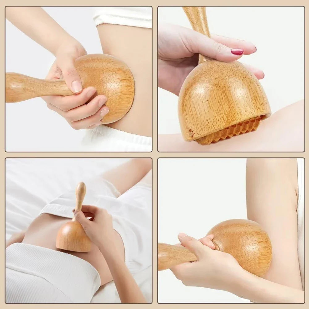 Wooden Therapy Cup with Roller – Natural Body Shaping Massage Tool